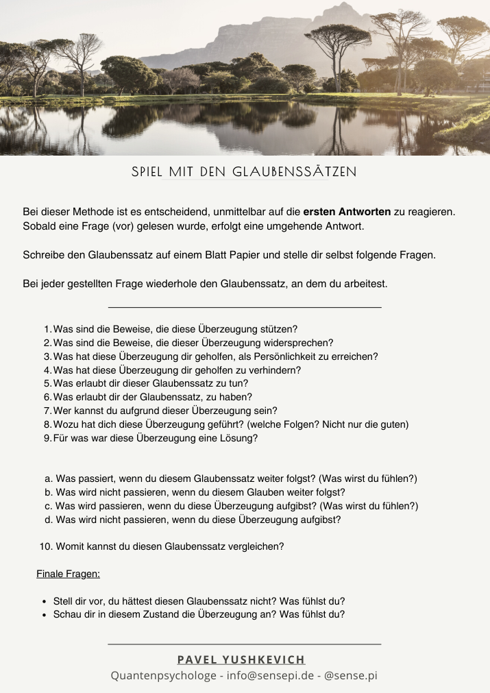 Arbeitsblatt Spiel mit den Glaubenssätzen